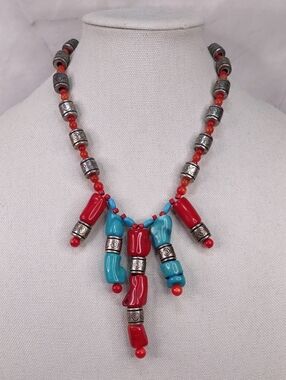 Artisan Crafted Coral/Turquoise Statement Necklace